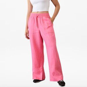 Athleta NWT Retreat Linen High Rise Wide Leg Pant, TALL MEDIUM, Raphanus PINK